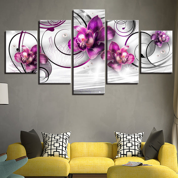 Swirling Purple Orchids 5 Piece - Canvas Wall Art Painting | Bowlift