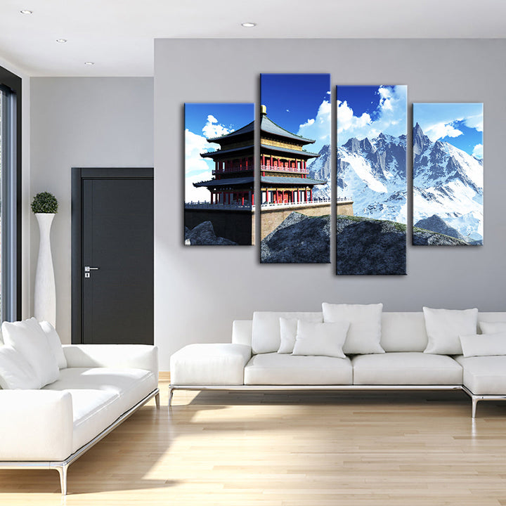 Temple In The Mountains 4 Piece - Canvas Wall Art Painting | Bowlift