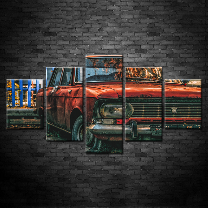 5 Piece Red Dented Vintage Car - Canvas Wall Art Painting | Bowlift