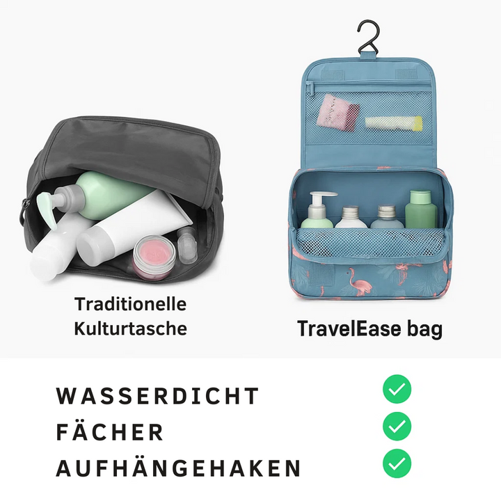 TravelEase – Water-repellent cosmetic bag with hook and compartments | Travel toiletry bag | Bowlift