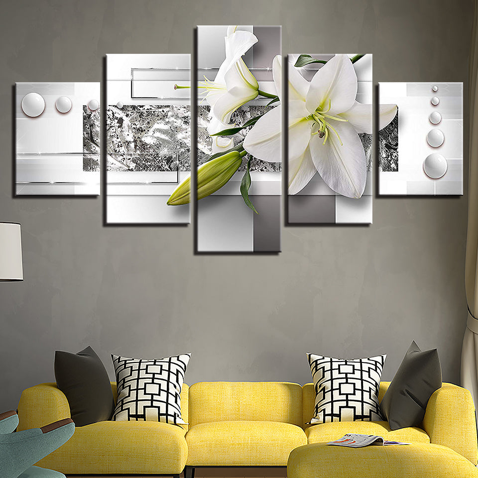 Silver White Lilies 5 Piece - Canvas Wall Art Painting | Bowlift