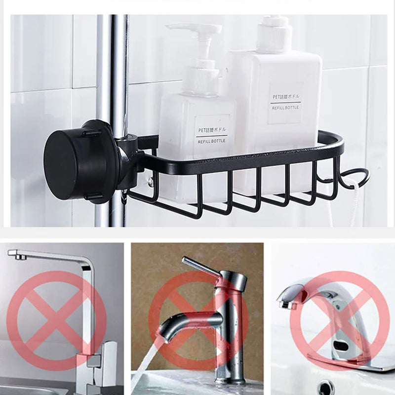 Shower holder for Shampoo & Soap – Stainless Steel – Silver or Black – No Drilling | Bowlift