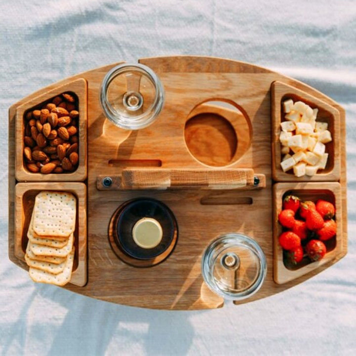 BowLift | Stylish Picnic Table with Glass and Wine Bottle Holders
