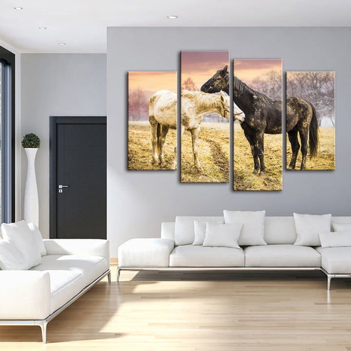 4 Piece Black & White Horses - Canvas Wall Art Painting | Bowlift