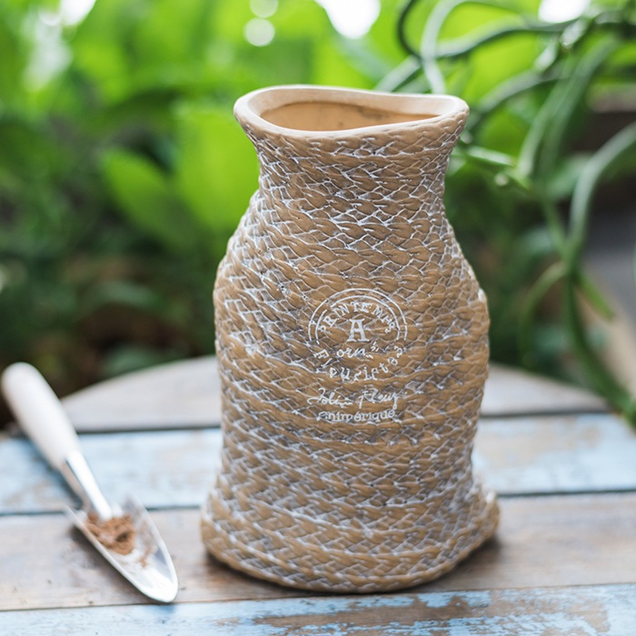 BowLift | Ceramic Plant Pot in Hemp Bag Design with Rope Handles – Decorative Flower Pot for Garden and Home