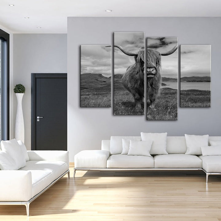 4 Piece Black And White Cow - Canvas Wall Art Painting | Bowlift