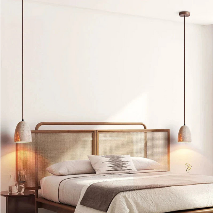 BowLift | TerraLume – Pendant light with natural stone texture and warm glow