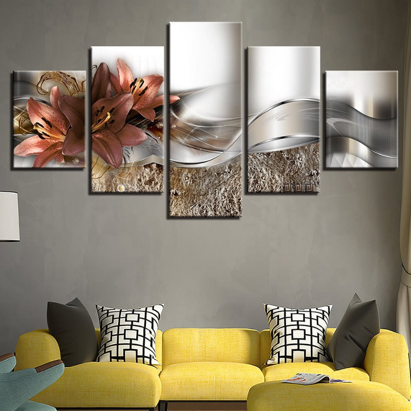 5 Piece Pink Undertone Tulip Flower - Canvas Wall Art Painting | Bowlift