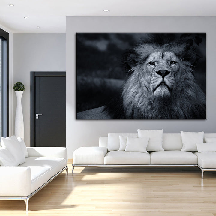 Grayscale Concerned Lion - Canvas Wall Art Painting | Bowlift