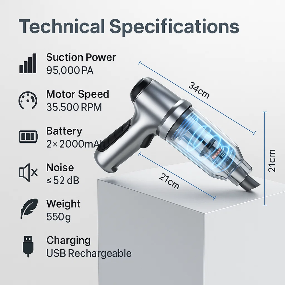 BowLift | Car Vacuum Cleaner - Powerful and Compact Car Vac for Quick Cleaning