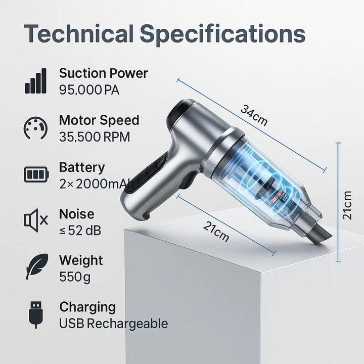 BowLift | Car Vacuum Cleaner - Powerful and Compact Car Vac for Quick Cleaning