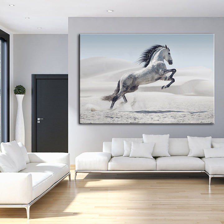 Jumping White Horse - Canvas Wall Art Painting | Bowlift