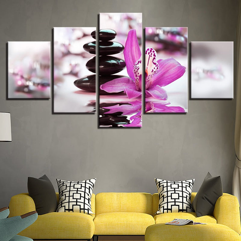 Zen Purple Orchids 5 Piece - Canvas Wall Art Painting | Bowlift