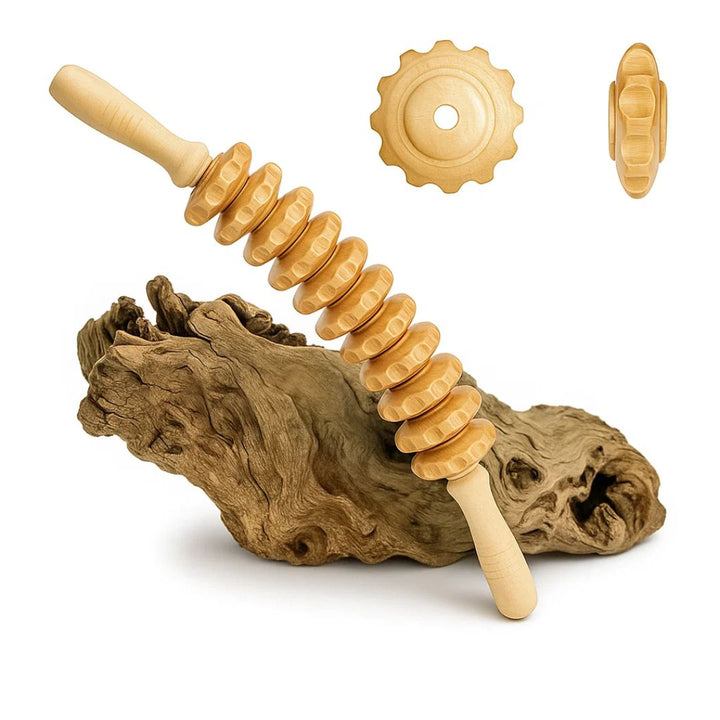 De-Puffing Anti-Cellulite Wood Massager – Skin Smoothing Pain Relief – Home Body Sculpting Tool Bowlift