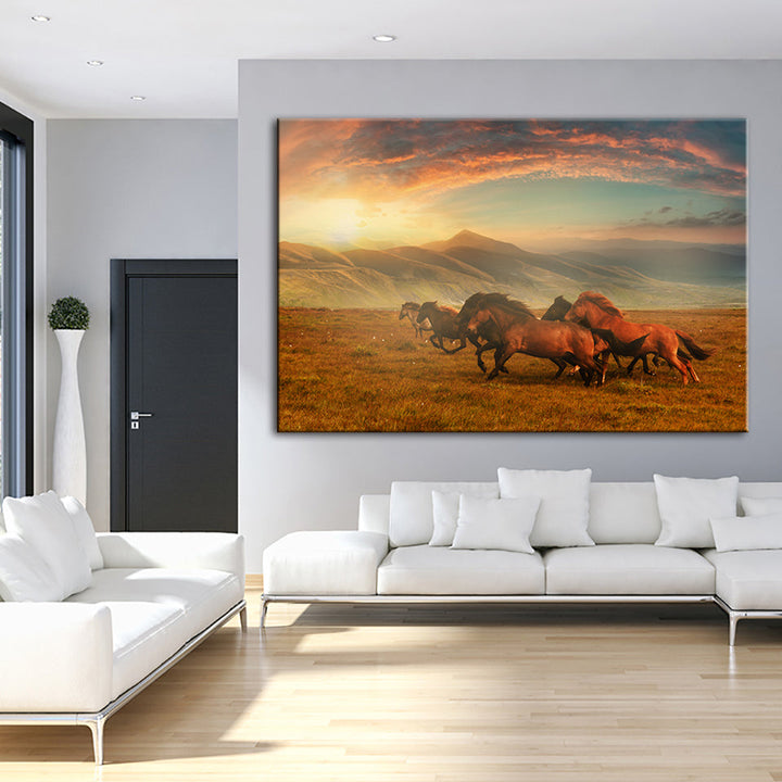 Running Horses With Beautiful Landscape - Canvas Wall Art Painting | Bowlift