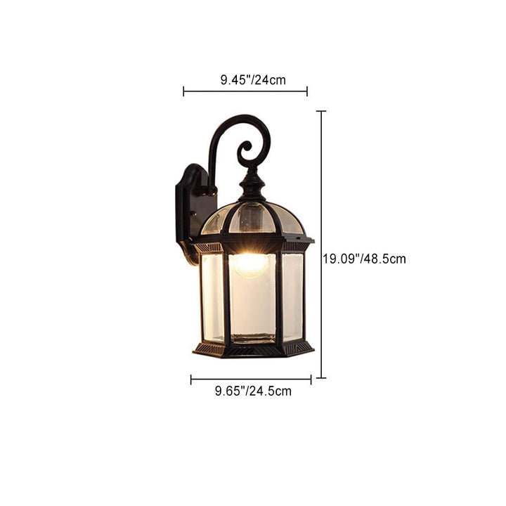 Traditional Vintage Hexagonal Castle Aluminum Glass 1-Light Outdoor Wall Sconce Lamp For Garden | Bowlift