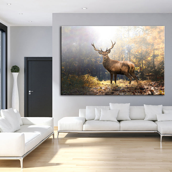 Majestic Deer In The Woods - Canvas Wall Art Painting | Bowlift