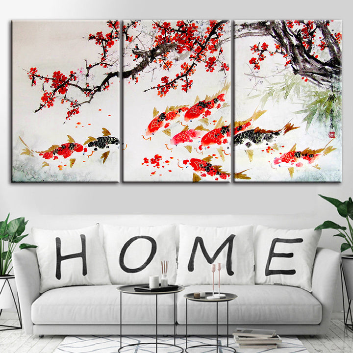 Red Koi 3 Piece - Canvas Wall Art Painting | Bowlift