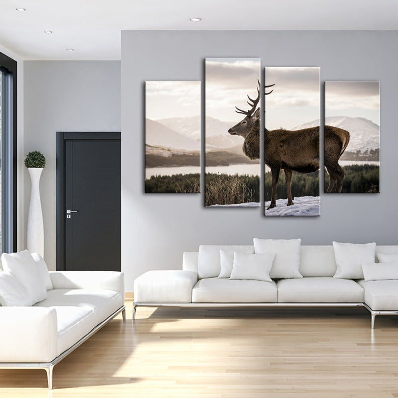 4 Piece Somber Winter Deer - Canvas Wall Art Painting | Bowlift