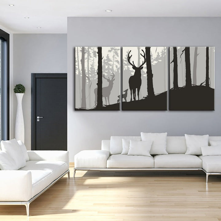 Silhouette Deer Family-Canvas Wall Art Painting 3 Pieces | Bowlift