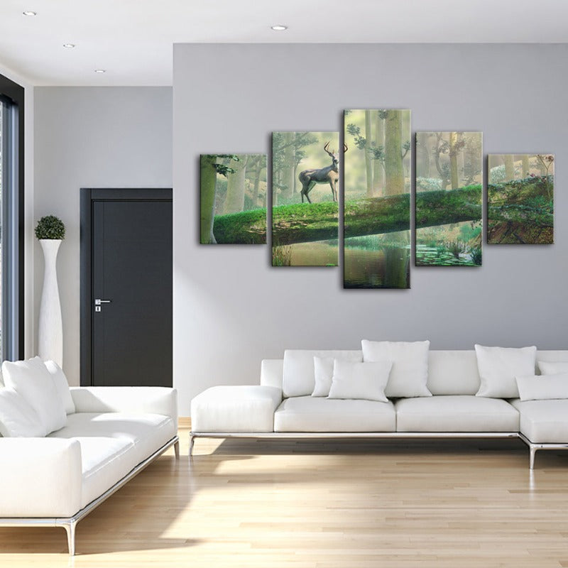 5 Piece Enchanted Forest Deer - Canvas Wall Art Painting | Bowlift