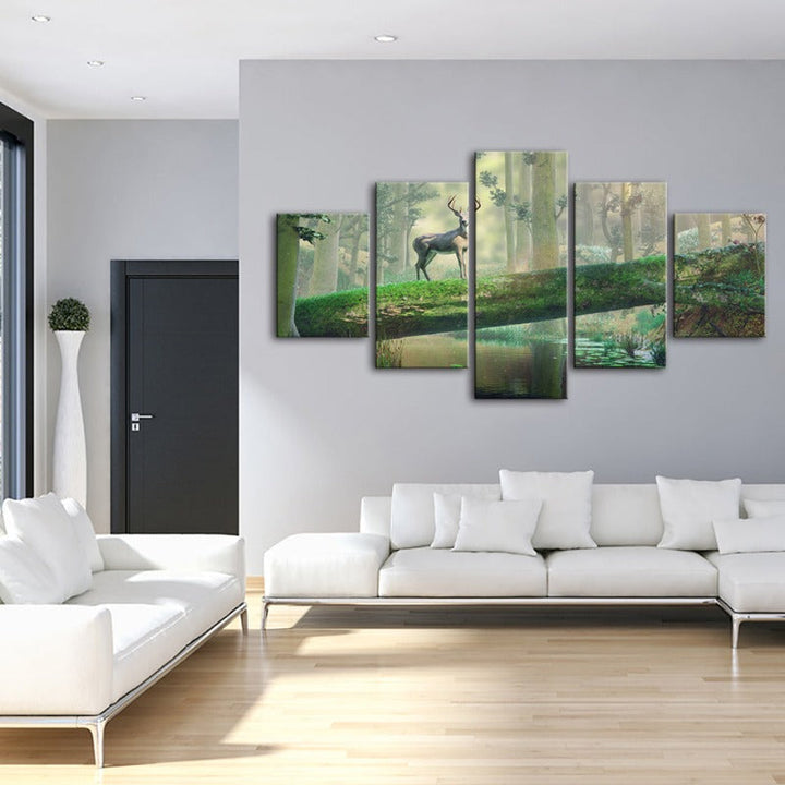 5 Piece Enchanted Forest Deer - Canvas Wall Art Painting | Bowlift