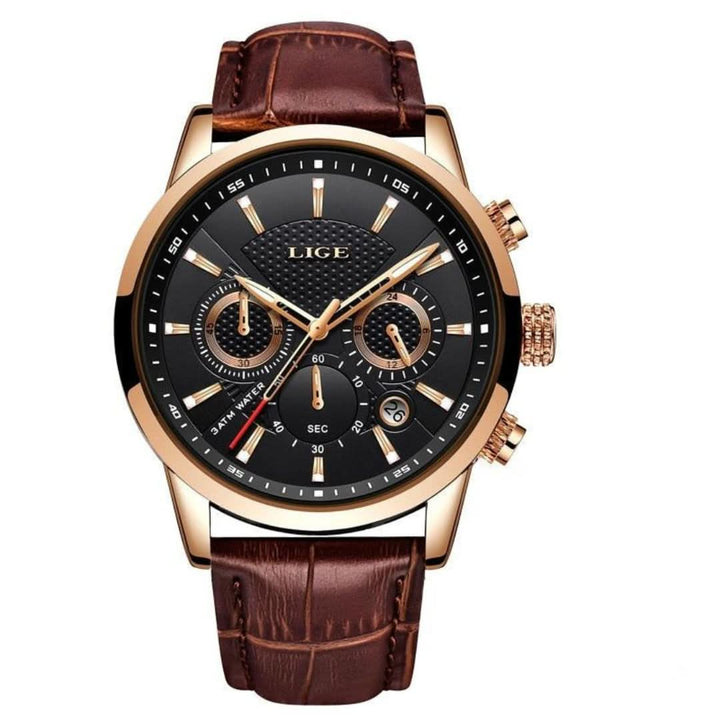 BowLift | Men’s Stainless Steel Leather Strap Watch with Date