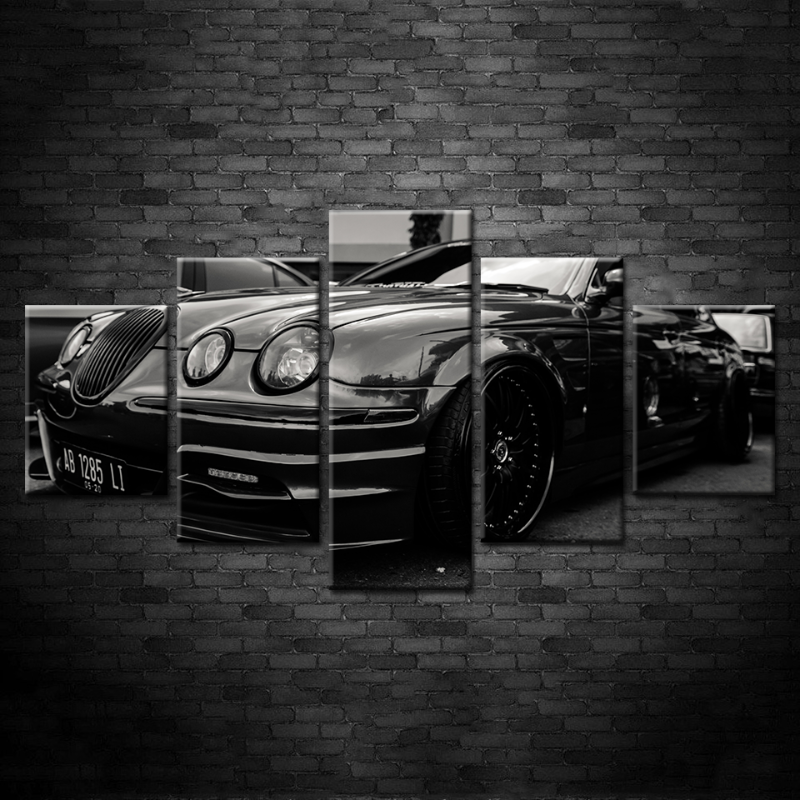 5 Piece Black 3 Headlight Old Vintage Car - Canvas Wall Art Painting | Bowlift