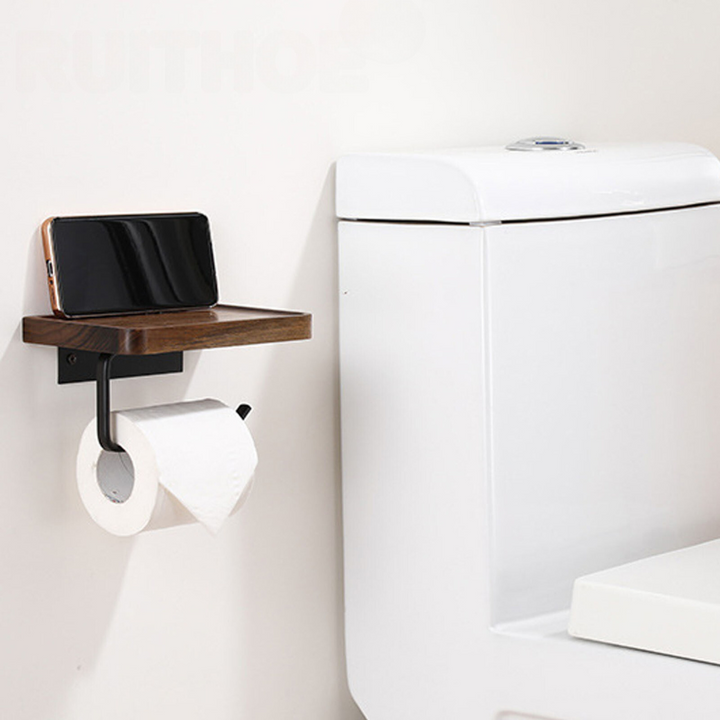 BowLift | Elegant Wall-Mounted Toilet Paper Holder - made of Walnut and Stainless Steel