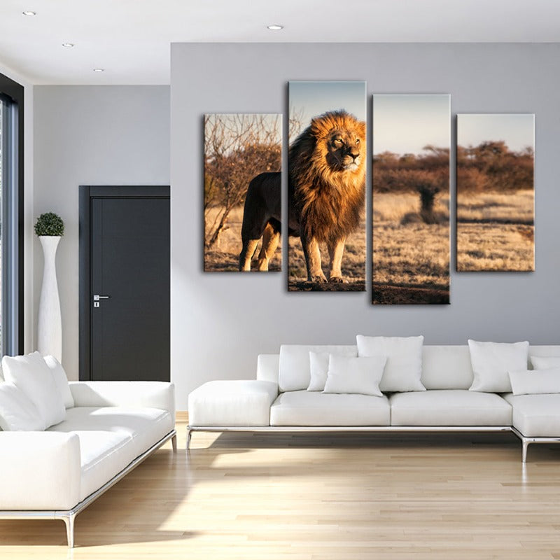 4 Piece Majestic Lion Bathed in Sunlight - Canvas Wall Art Painting | Bowlift