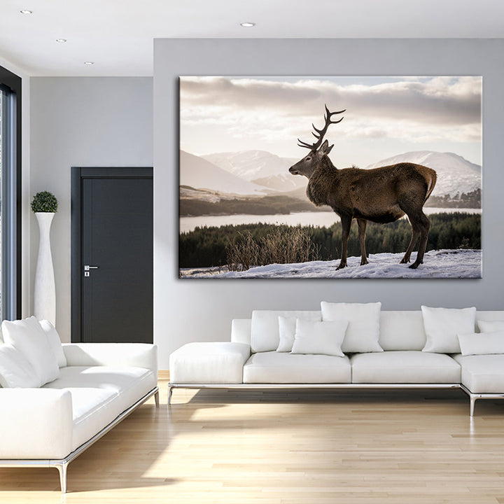 Somber Winter Deer - Canvas Wall Art Painting | Bowlift