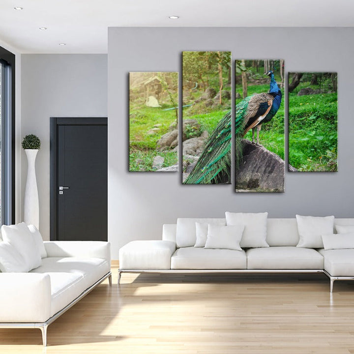 4 Piece Dignified Sunlit Peacock - Canvas Wall Art Painting | Bowlift
