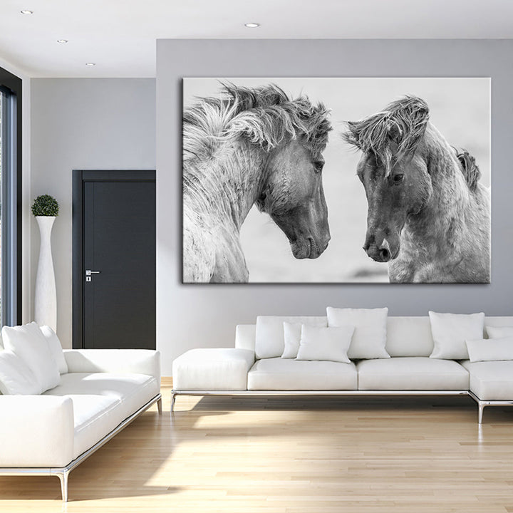 Two White Horses - Canvas Wall Art Painting | Bowlift