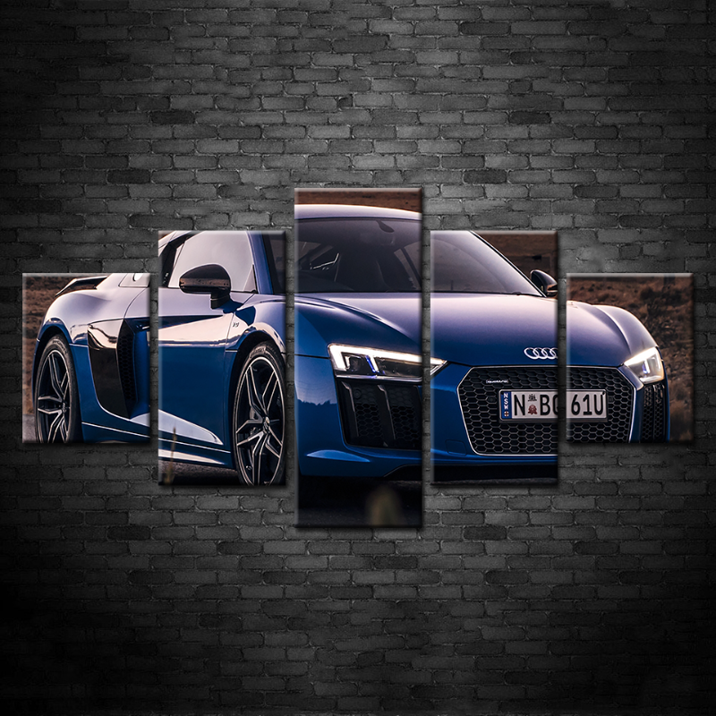 5 Piece Close Up Blue Metallic Car - Canvas Wall Art Painting | Bowlift