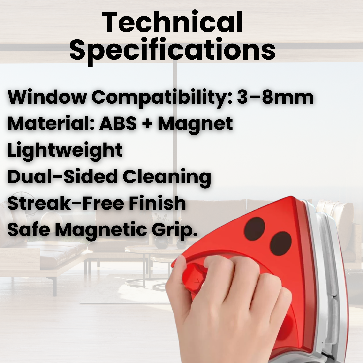 BowLift | Dual-Sided Magnetic Window Cleaner | Streak-Free, Efficient & Ideal for Hard-to-Reach Windows (3-8mm)