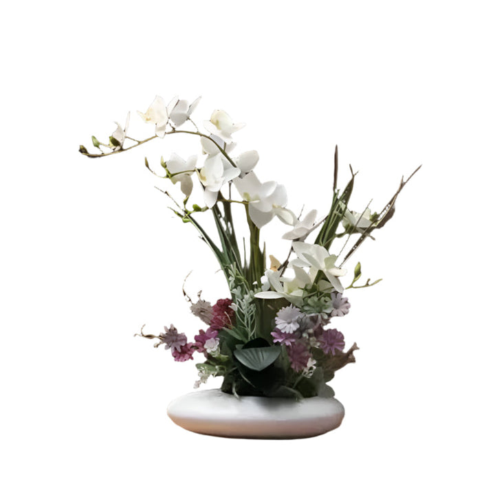 Lifelike flower arrangement in a modern vase Bowlift