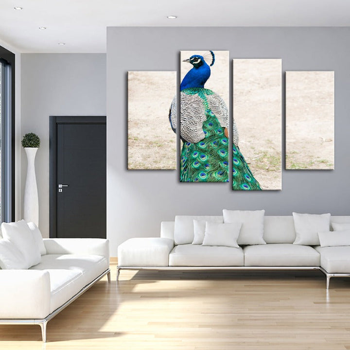 4 Piece Skirted Elegant Peacock - Canvas Wall Art Painting | Bowlift