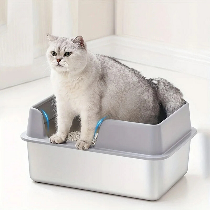 BowLift | Stainless Steel Cat Litter Box | Non-Stick, High Wall Enclosure