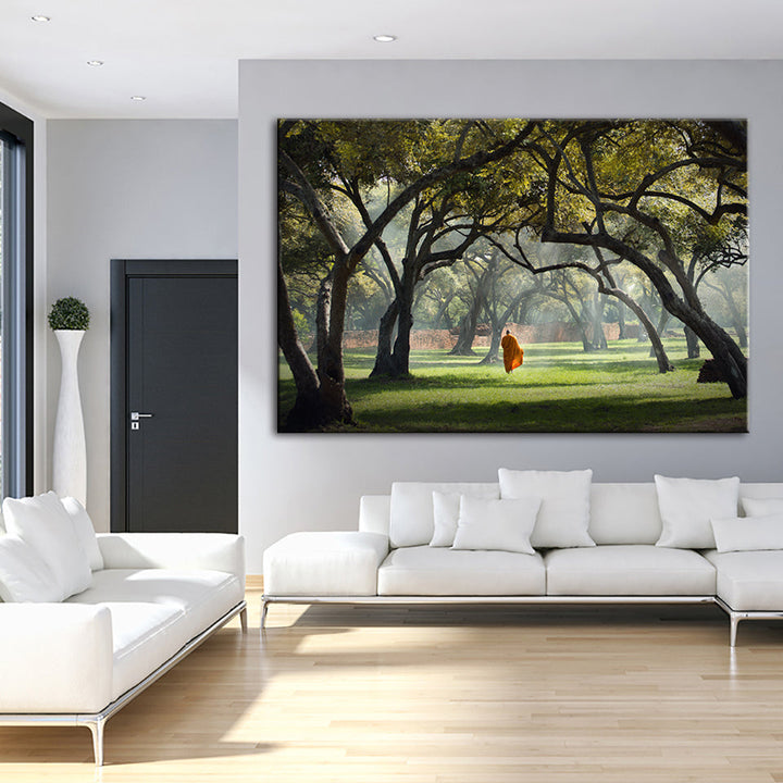 Peaceful Monk Walking - Canvas Wall Art Painting | Bowlift