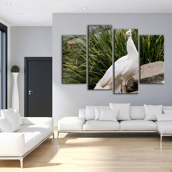 4 Piece Regal Albino Peacock - Canvas Wall Art Painting | Bowlift