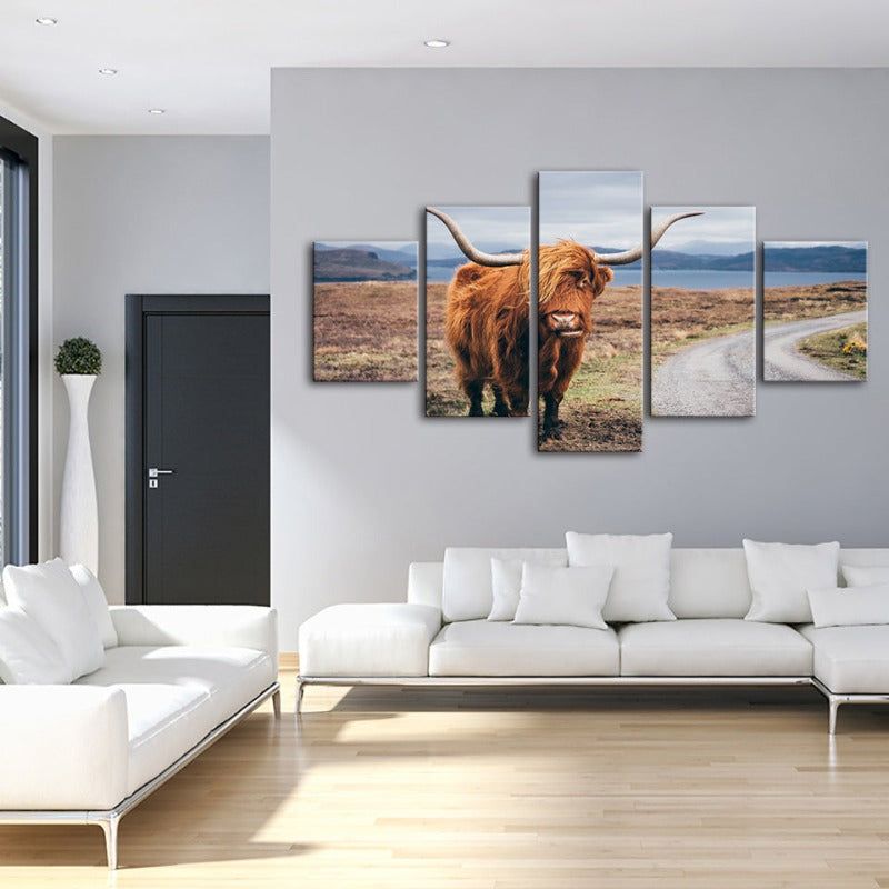 5 Piece Beautiful Brown Cow - Canvas Wall Art Painting | Bowlift