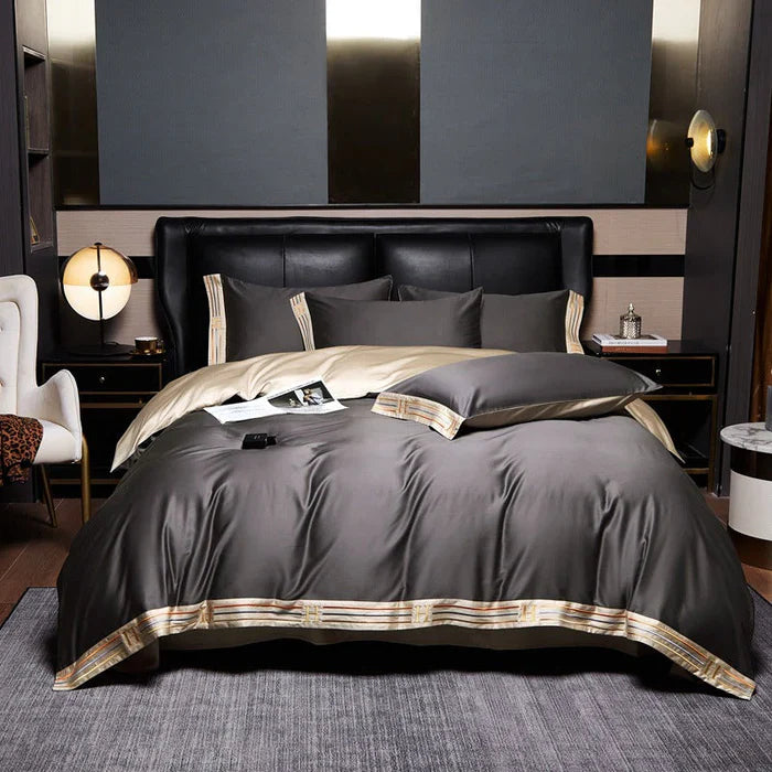 Satin Cotton Embroidered Bedding Set - Luxora | Bowlift