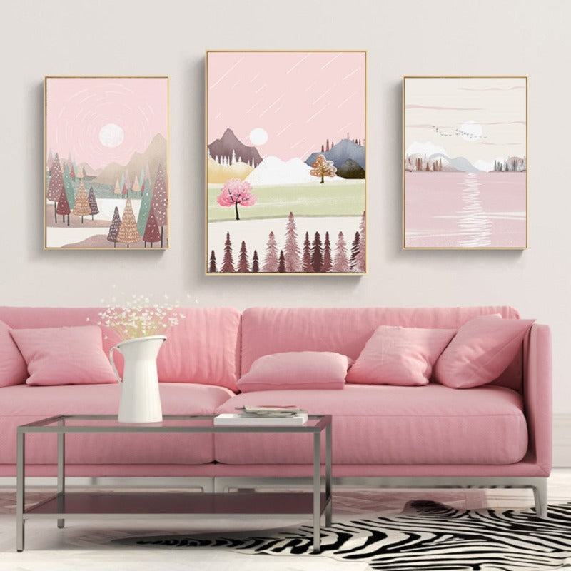 Dreamy Pink Landscape - Canvas Wall Art Painting | Bowlift