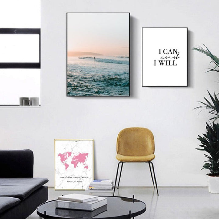 World Map I Can and I Will - Canvas Wall Art Painting | Bowlift