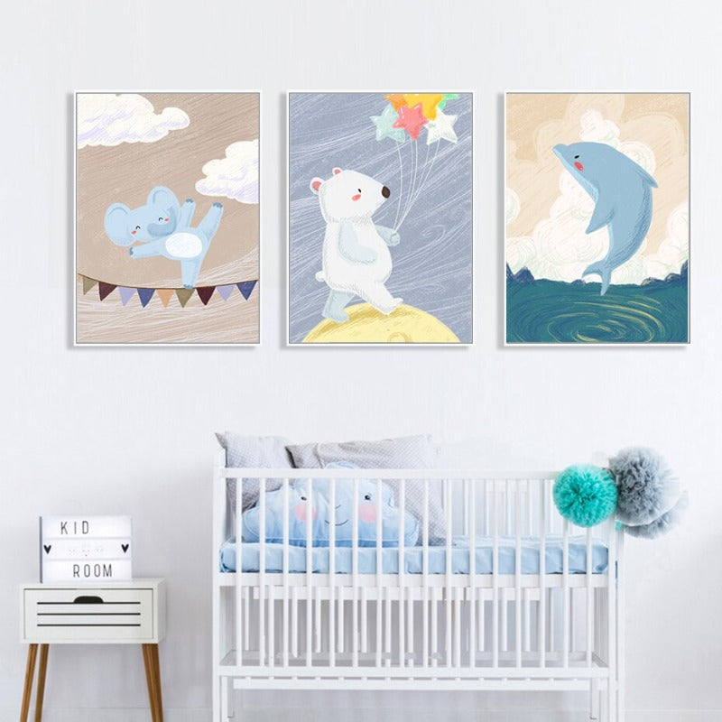 Cartoon Animals Nursery - Canvas Wall Art Painting | Bowlift