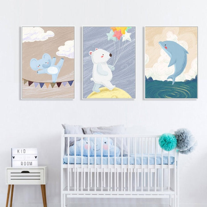 Cartoon Animals Nursery - Canvas Wall Art Painting | Bowlift