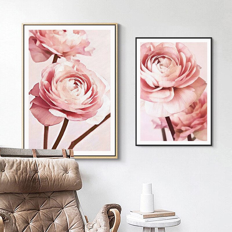Modern Pink Peony Flower Quote - Canvas Wall Art Painting | Bowlift
