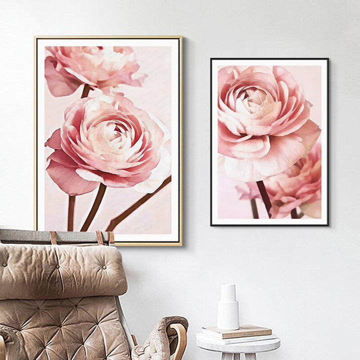 Modern Pink Peony Flower Quote - Canvas Wall Art Painting | Bowlift