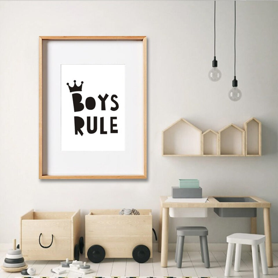Scandinavian Boys Rule Crown Nursery Decor - Canvas Wall Art Painting | Bowlift
