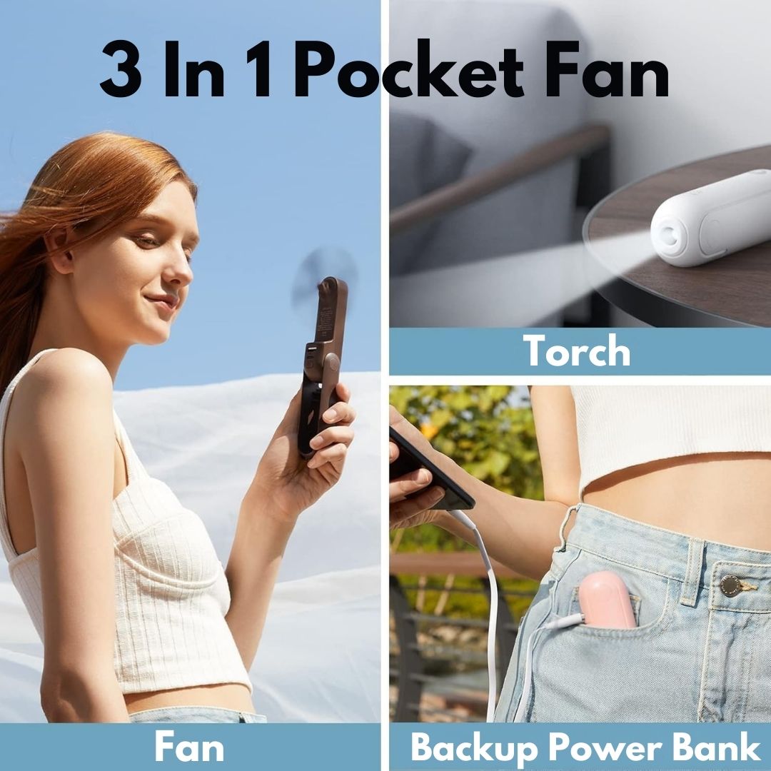 3 In 1 Handheld Mini Fan | USB Rechargeable, Foldable Design & Ideal for Travel, Camping, and Outdoor Activities | Bowlift